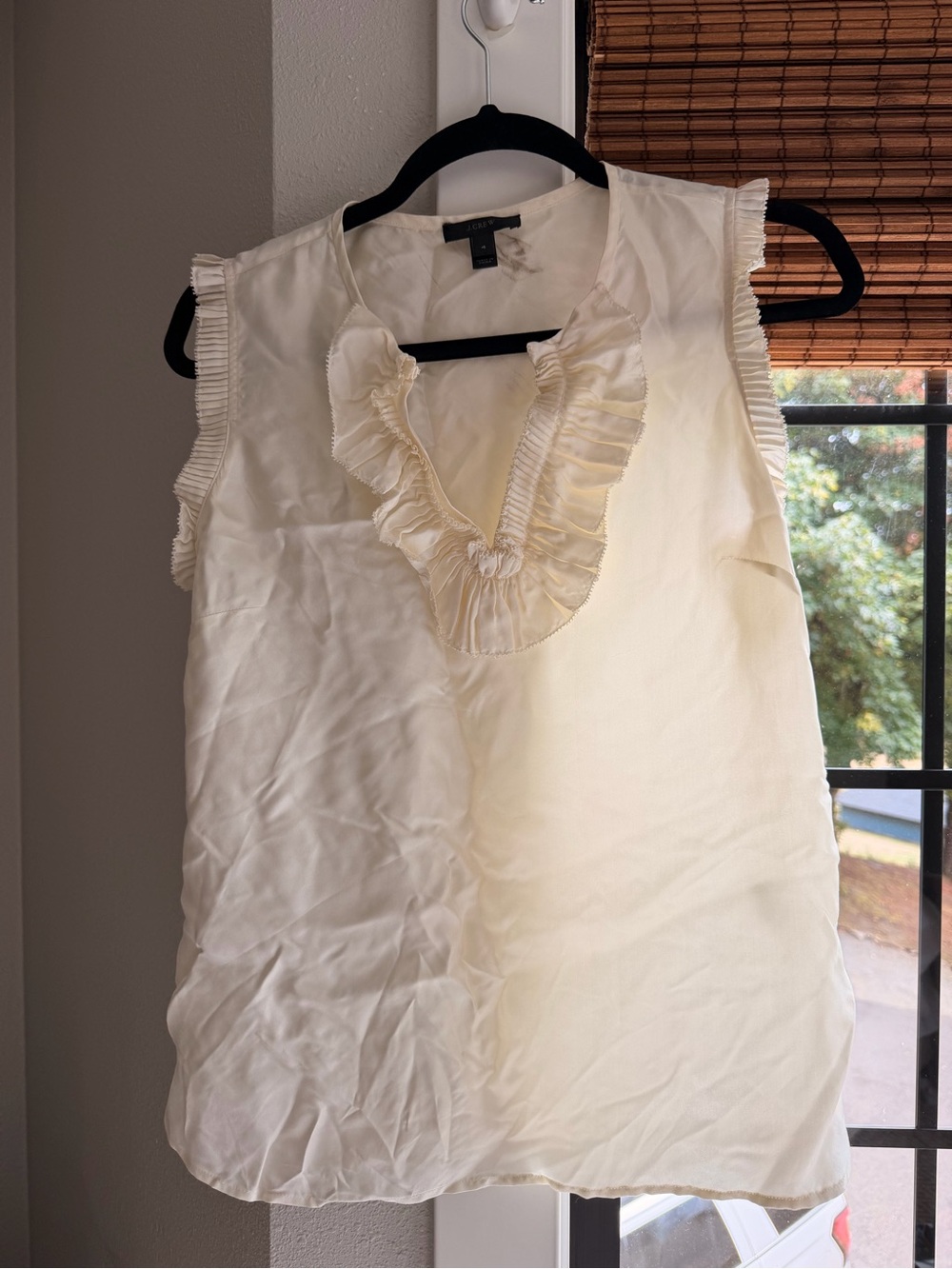 J. Crew Cream Ruffle V-Neck Sleeveless Blouse